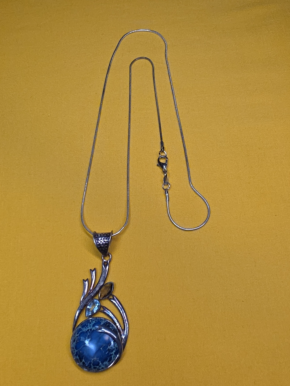 925 Sterling Silver Blue Jasper Pendant Necklace ▪︎ 925 Snake Chain ▪︎ LOVELY!